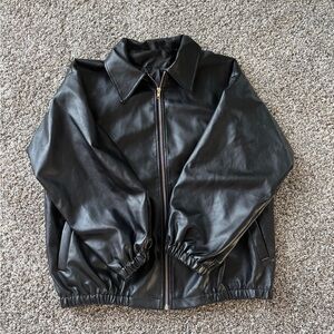 Classic Black Faux Leather Zip Jacket